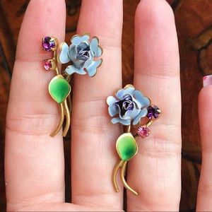 Vintage 50s Austrian Blue Rose Earrings